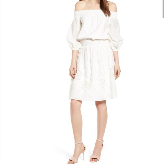 Chelsea28 Dresses & Skirts - Chelsea28 Embroidered Off Shoulder Blouson Dress